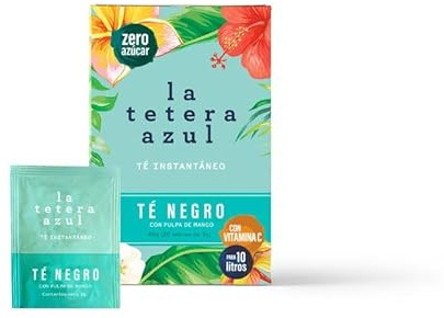 LA TETERA AZUL Te Negro Frío Sabor Mango. Infusión Fría En Polvo. Tea Tac. Caja Con 20 Sobres Prácticos Para Preparar En Cualquier Momento. Sabor Delicioso Y Refrescante En Cada Sorbo.