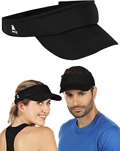Athle Sport Sun Visor Hat - No Headache Sun Visors for Women and Men - One Size Fits All Sports Visor - Black