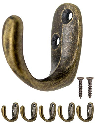 Fuxxer 5x Antik-Wandhaken aus Eisen in Messing-Bronze, ovaler Garderobenhaken, 5er Set