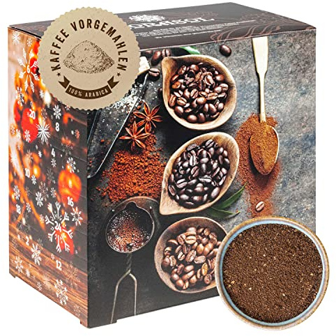 Corasol Premium Flavoured Coffee Kaffee-Adventskalender 2025 mit 24 aromatisierten Kaffee-Kreationen, gemahlen für Genießer (240 g)
