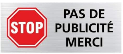 Plaque STOP Pas de Publicité Merci - Plaque Boite aux lettre - Plaque Adhésive - 60 x 25 mm Ecologique