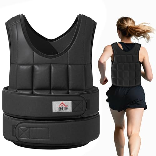 HOMCOM Giubbotto Zavorrato 20kg Unisex 38 Pesi Singoli, Imbottitura, Chiusure a Strappo, Nero