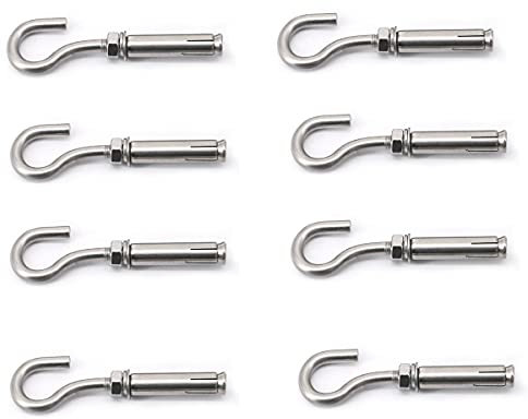 8X NUZAMAS M8 Expansionsschrauben Schrauben Haken 304 Edelstahl Ankerbolzen mit offener Hakenhülsenschraube für Wandmauerwerk Beton Expansions Hochleistungsschrauben