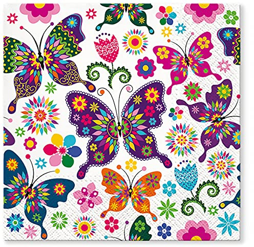 Tete a Tete 3Ply Pastel Flowery Tissue Paper Napkins Serviettes 33cm x 33cm - Pack of 20 (Colorful Butterflies)