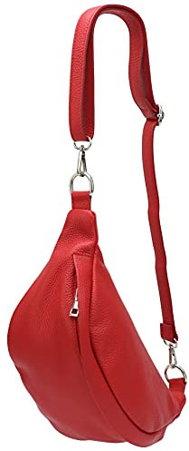 SH Leder ® echt Leder Hüfttasche Damen Herren Unisex Gürteltasche für Festival Reise Bauchtasche mittelgroße Crossbody Bag Frauen Ledertasche 32x17cm Marie G528 (Rot)