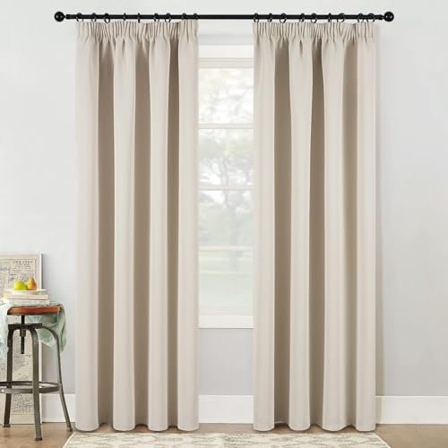 MRTREES Gardinen mit Kräuselband Vorhang Blickdicht Beige kurz verdunkelung 225X140cm (HXB) Schlaufenschals 2er Set Schienensystem für Wohnzimmer Schlafzimmer Mädchen Jugend Curtains