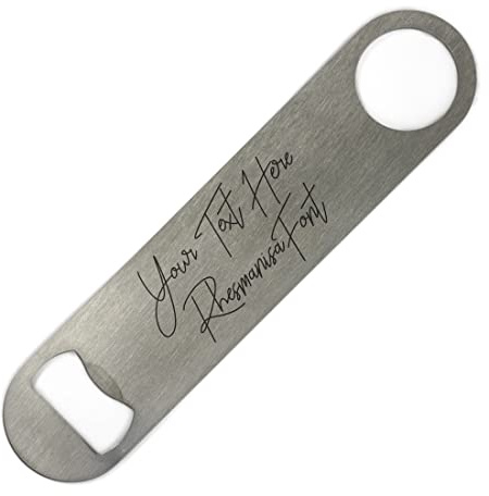 ShopQuality4U Bottle Opener Personalised Stainless Steel Bar 18cm/7 Blade Printed with Any Message That Does Not Fade or Wash Off - Enter Your Own Custom Text Rhesmanisa Font Double Sided