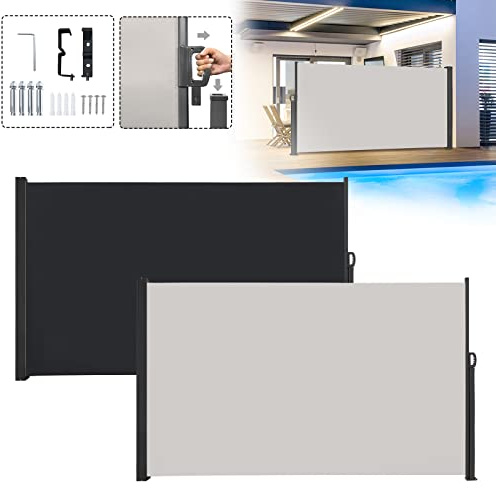 Aufun Seitenmarkise Ausziehbar Markise 200 x 300 cm Anthrazit | Sonnenschutz aus Polyester Sichtschutz Windschutz für Garten Balkon & Terrasse, Seitenrollo mit Wandhalterung