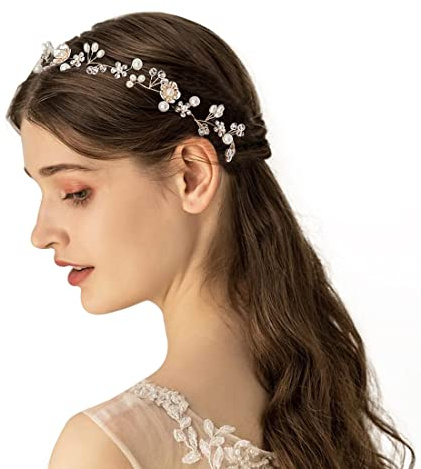 PLABBDPL Diadema Novia Boda, Tocados de Pelo Novia Diadema Cristal con Perlas Bridal Hair Vine Joyas para el Cabello, Adornos para el Pelo Tocado Plata Novias Accesorios para Boda Fiesta Velada
