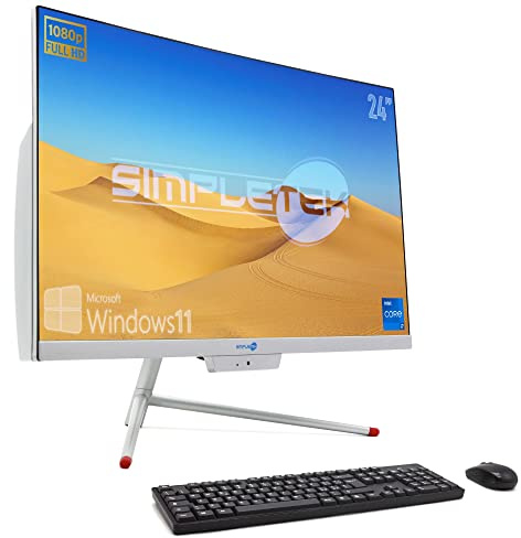 Simpletek Aio All in One 24 Incurvé i7 16 Go RAM SSD 480 Go Windows 11 FHD Webcam intégrée WiFi5 Bluetooth4.2 | Computer Curved Dekstop PC