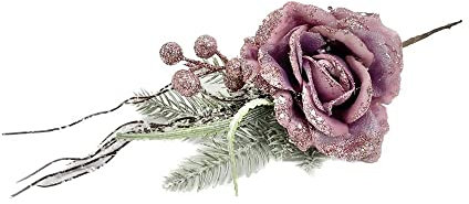 Generico 6X Fiore Artificiale di Natale Rosa Natalizia Colore Lilla con Bacche