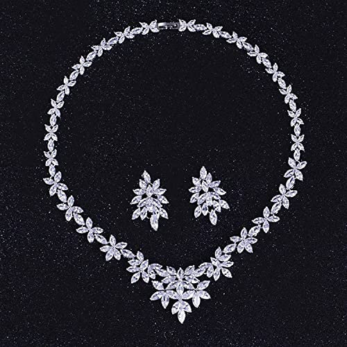 ZEDARO Schmuck Hochzeit Schmuck Sets Kristall Braut Halskette und Ohrringe für Bräute Exquisite Blumenmuster Zirkonia