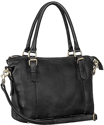 STILORD Vanessa Handtasche Damen Mittelgroß Leder Umhängetasche groß Lederhandtasche Damen Echtleder Schultertasche Frauen Shopper Farbe:schwarz