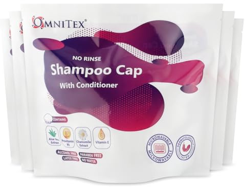5 pk - Premium Rinse Free Shampoo Cap - Microwaveable with Conditioner & Vitamins, Nourish & Protect with Herbal Extracts & Barrier Cream, Parabens Latex & Alcohol Free with 1 Pack of Limdo Gloves