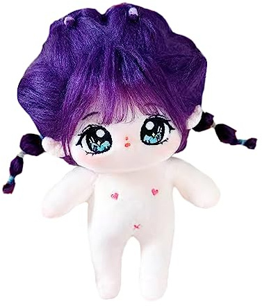 niannyyhouse 20 cm große Plüschpuppe, lila Haare, Mädchen, humanoider Stoffkörper, kein Attribut, 20,3 cm, normaler Körper, tragbare Kleidung, Verkleidungsgeschenke (2 - ohne Skelett)