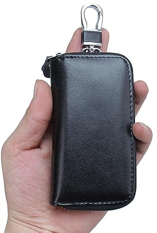 Portachiavi in Pelle, Raccoglitore Chiave Impermeabile, Borse universali per auto portachiavi per uomo donna, portachiavi con cerniera, portafoglio portachiavi multifunzione(Nero)