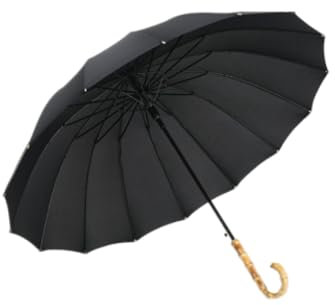 Belle Simple Pratique Résistant Au Vent Parapluie À Tige Droite En Fibre D'os 16, Couleur Unie, Manche Long, Manche En Bambou Véritable 16 Carats, Noir