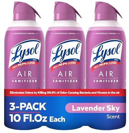 Lysol Air Sanitizer Spray with Bacterial Odor Eliminator for Home & Office, Sanitizing Air Spray, Air Freshener Alternative, Lavender Sky Scent, 10 oz (Pack of 3)