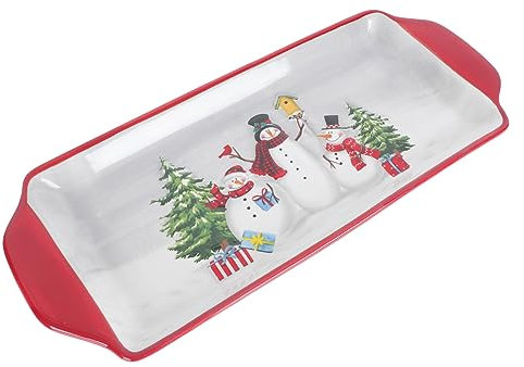 PRETYZOOM 1pezzi Vassoio in Ceramica per Pane Vassoio per Dolci Natalizio Piatto da Dessert con Motivi Natalizi Doppio Manico Resistente e Pratico
