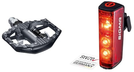 SHIMANO Unisex – Erwachsene EPDEH500 Fahrradpedale, Schwarz, Einheitsgröße & Sigma Sport - Blaze | LED Fahrradlicht | StVZO zugelassenes, akkubetriebenes Rücklicht mit Bremslicht, Rear