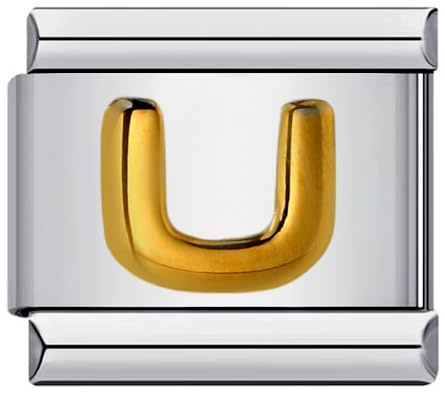 Mon & Sons M&S AZ Lettre initiale Nom Alphabet Or Argent 9 mm Breloque italienne Compatible avec le bracelet de nomination (U)
