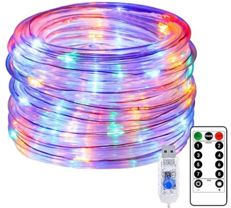 KINGCOO Rope String Lights USB Powered, Waterproof Copper Wire Tube Pipe Fairy Lights with Remote Timer for Outdoor Indoor Wedding Christmas Party Camping Tent Decoration (Multicolor, 12M 120LED)
