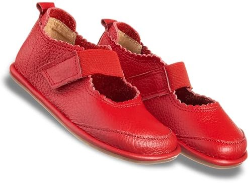 Magical Shoes weiche Kinderschuhe mit Gummiband, Barfußschuhe Mädchen, rutschfeste Ballerinas, Lederschuhe elegant, Prinzessinnen Schuhe, Rot, Gr. 24, Gloria