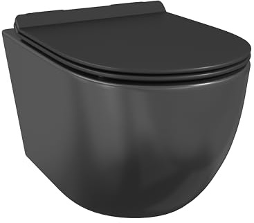 Eridanus Badezimmer Kompakte Wandmontierte Toilette, Keramik-Randloses Design, Integriertes WC-Becken mit Schnellverschluss-Softclose-Sitz, Matt Schwarz - 530 x 370 x 360mm