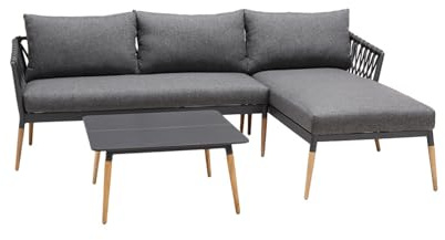 Gartenlounge IPANEMA - 240cm - anthrazit - Aluminium Teakholz - mit Kissen | Kissen inklusive, massives Teakholz, UV-beständig, wasserabweisend, pflegeleicht