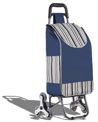 Einkaufswagen mit großen Rollen für Treppensteiger, Einkaufstrolley mit Hocker und Abnehmbarer Einkaufstasche, Faltbarer Einkaufstrolley mit 6 Rollen,bis 75 kg belastbar(Navy blau,Einkaufstrolley-2)