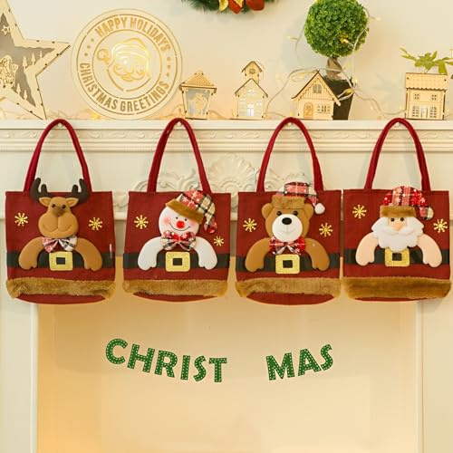Weihnachten Gestrickte Puppen Geschenktüten, Weihnachts-Geschenktüten mit Kordelzug,wiederverwendbare Stoff-Weihnachtsbevorzugungstüten,Weihnachtsdekorations-Apfeltüte für Party (4 Stück)