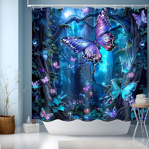 JINGYOU Tenda Doccia 180x180,Tende per Vasca da Bagno,Tenda Bagno Impermeabile,Tende per Doccia Polyester Lavabile per Casa Hotel,Motivo Blu