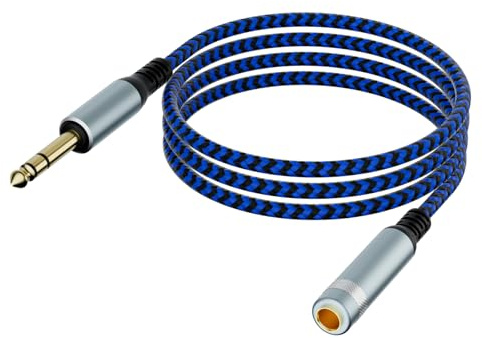 LDKCOK 1/4 Inch Extension Cable 6ft, 6.35mm TRS Male to Female Stereo Audio Adapter Cord, Nylon Braided Heavy Duty 1/4 Jack Extender for Headphones, Guitar, Amp, Mixing Console (Not for 3.5mm)