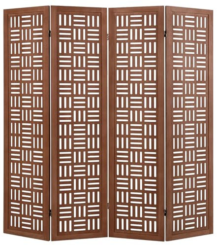 COSTWAY 4/6 Panel Folding Room Divider, Solid Paulownia Wood Wall Privacy Screen Protector, Freestanding Carved Paravent Partition Separator for Living Room Bedroom Office (4 Panel-160 x 165cm)