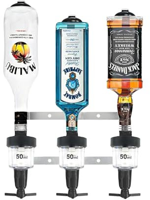 Chabrias Ltd 2/3/4/6-3 Bottle Wall Bar Rail + Spirit Optic Measure 50ml - UK Made, Fully Assembled Metal Bracket & Pub Trade Compliant, Traditional Black, Fits 70cl–1.5L Bottles (3 Wall Bar, 50ml)