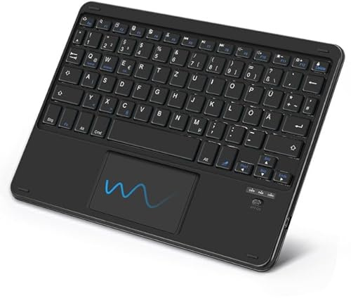 SOPPY Tastatur mit Touchpad kabellose Bluetooth Tastaturen, Wiederaufladbare Ultra Slim Mini Tastature, kompatible mit iPad Windows Android, Schwarz (DE QWERTZ Layout)
