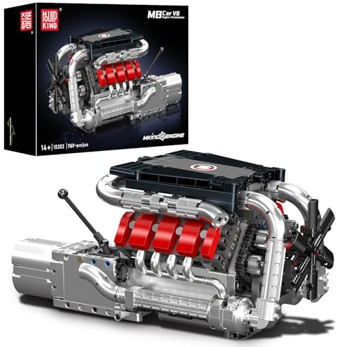 Mould King 10203 MOC Technik MB（V8） Achtzylinder-Motor Reihenbenzinmotor-Blockbausatz Technologie Klemmbausteine Bausatz Enthält Motor und Batteriekasten Automotor-Getriebe-Modell （1169 Teile+）