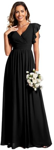 Ever-Pretty Vestido de Noche Largo Elegante para Boda Cuello en V A-Line Ball Gowns Mujeres Halter Vestidos de Novia de Gasa Negro 42