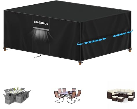 SIMPHAUS Abdeckung Gartenmöbel Wasserdicht Abdeckplane Gartenmöbel | 420D Oxford Abdeckhaube Gartentisch Schutzhülle für Gartenmöbel Tisch und Stühle, Balkonmöbel, Lounge Möbel 230x130x90cm