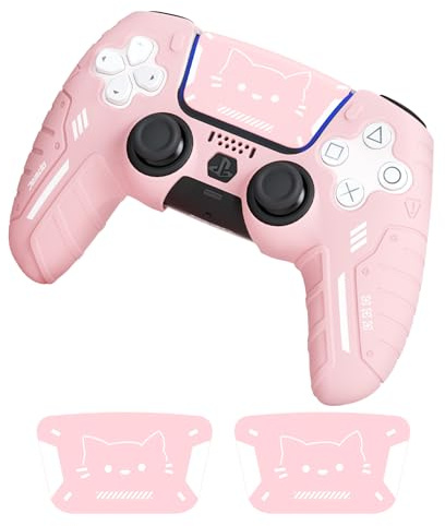 JINGDU PS5-Controller-Skin, rutschfeste Schutzhülle aus weichem Silikon für den kabellosen PS5-Controller mit verbessertem Griffdesign und 2 Themenaufklebern, Pink