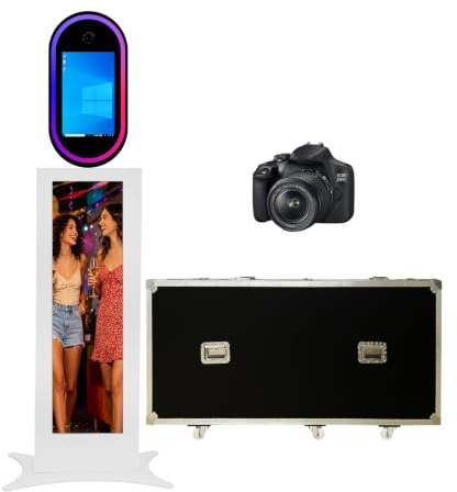 WideMeet Appareil photo reflex numérique avec écran tactile LCD, lumière RVB, contrôle par application, étui portable pour mariages, fêtes, événements (blanc, cabine photo + appareil photo)