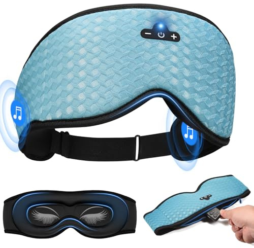 3D Contoured Sleep Mask with Bluetooth Headphones, Adjustable Blackout Sleeping Mask, Easy Installation Sleeping Headphones with Ultra-Thin Stereo Speakers for Men, Women-Blue