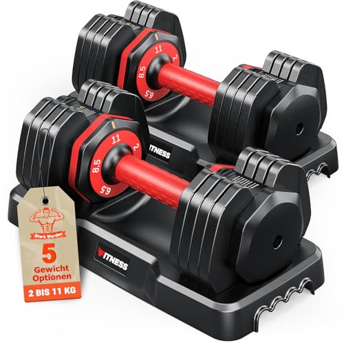 Rendpas Verstellbare Hanteln Set | 5 & 10 Gewichtsstufen | 11&24,5 KG Einstellbare Kurzhanteln | Platzsparend für Home Gym