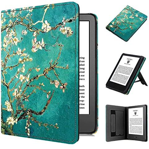 TOKILO Étui pour liseuse 6 2024 - En cuir synthétique - Avec dragonne de réveil/mise en veille automatique - Support pliable - Emplacement pour carte - Compatible avec iPad Samsung 6 - Fleur