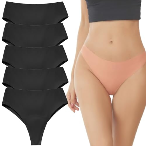 Generico 5PCS Aura Invisible Camel Toe Thong High Waisted Seamless Thongs for Ladies No Show Panty Pack (5PCS-G,M)