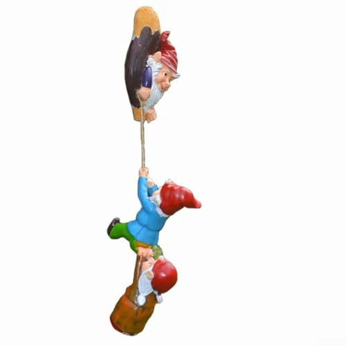 Enchanteur nain figurine nain ludique arbre grimpant pour jardin ou décoration intérieure, matériau résistant aux intempéries (L)
