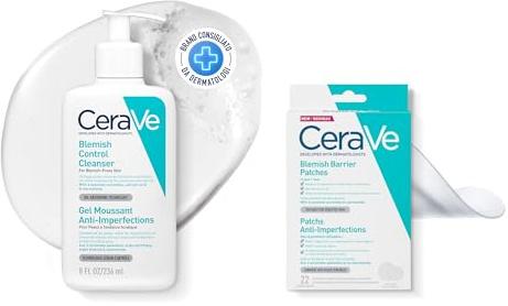 CeraVe Set mit CeraVe Porentiefe Reinigung & Anti-Unreinheiten Patches: Pflegeset zur Reinigung der Haut und Milderung von Aknemalen & Pickeln, Für fettige, zu Akne neigende Haut, 236 ml + 22 Stück