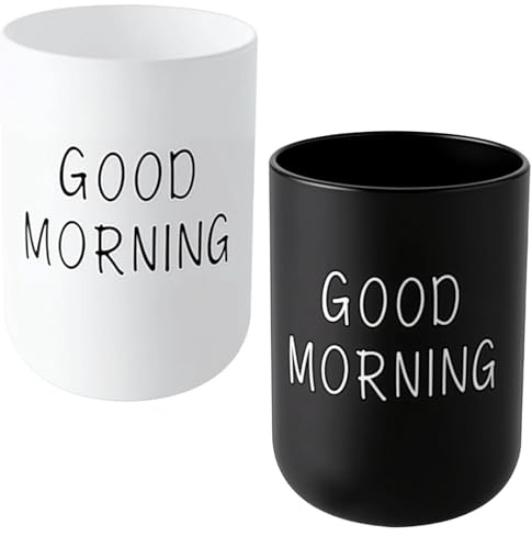 2 vasos para cepillos de dientes, taza de plástico blanco y negro, 10 x 7 cm, vaso para cepillo de dientes para el hogar, taza de cepillo de dientes reutilizable, para viajes, enjuague bucal diario