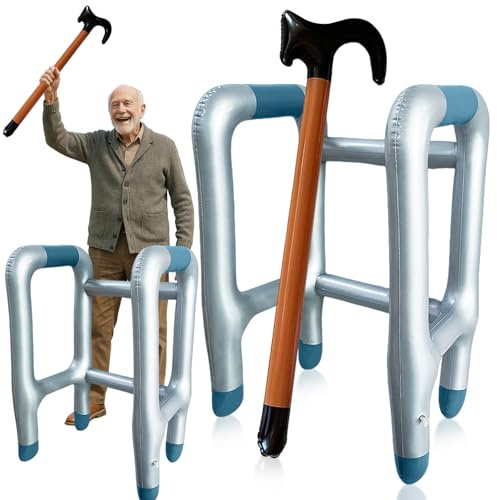 Andador Hinchable y Bastón, Inflable para Broma Andador para Adultos Niños Abuela Traje Inflable para Carnaval Cumpleaños Fiesta, Divertido Regalo para Fiesta de Jubilación