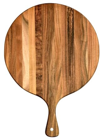 Tabla de cortar de madera, tabla de cortar grande de bambú con asa, tabla redonda para charcutería y queso, ideal para pizza, carne, pan y servir